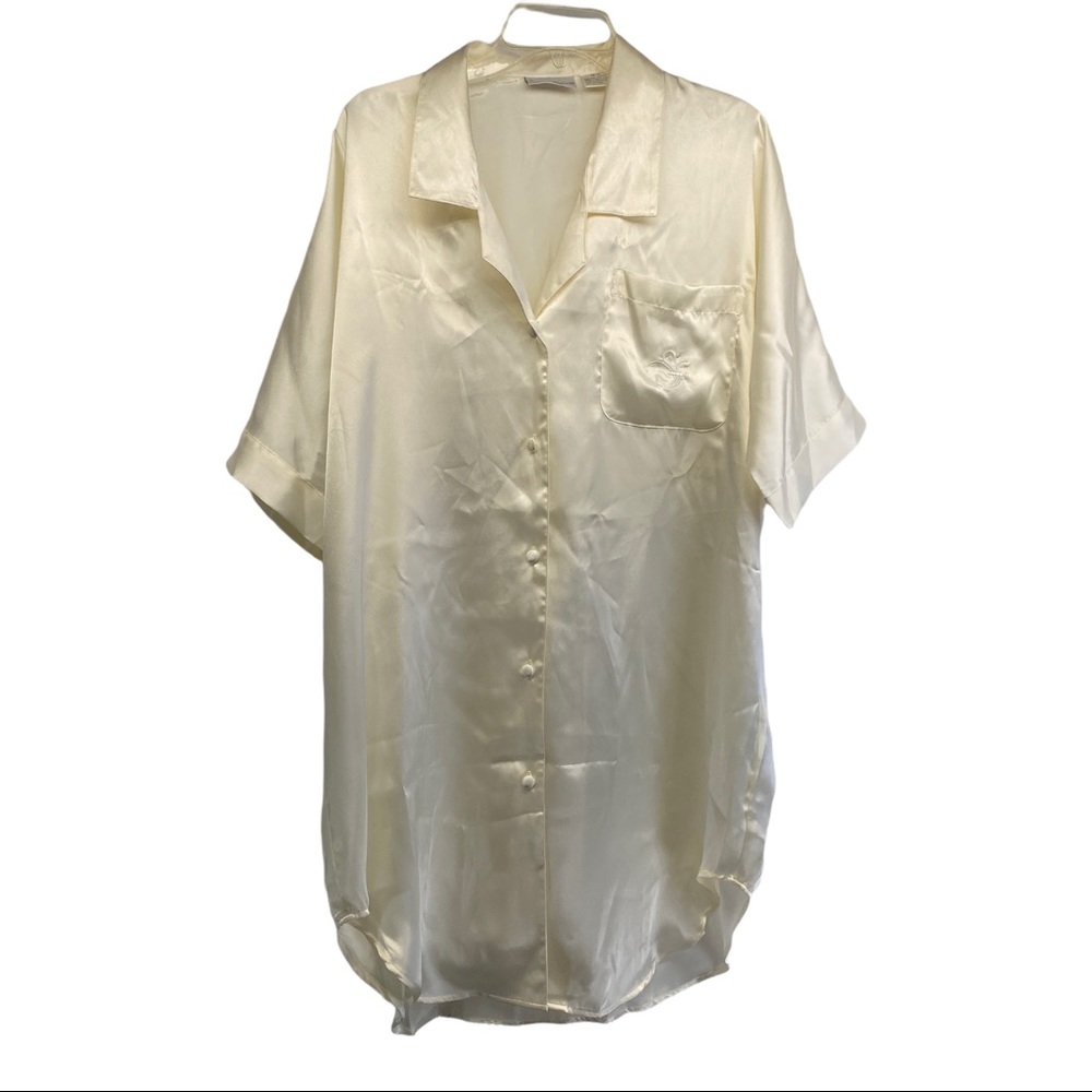 Intimate pleasures sleep shirt 14 16 short sleeve button front satin